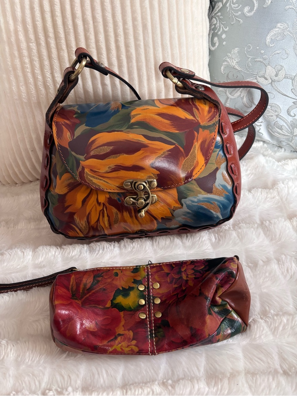 Patricia Nash bundle- Hand-Painted Floral Leather Shoulder Bag in Multicolor